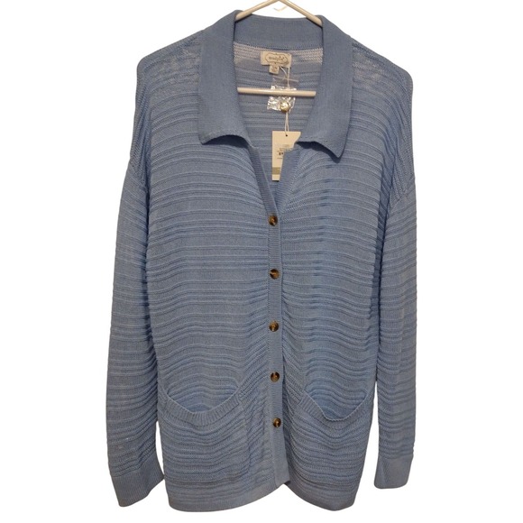 Mud‎ Pie Cain Textured Cardigan Sweater Blue Womens Small Medium New With Tags - Picture 1 of 9